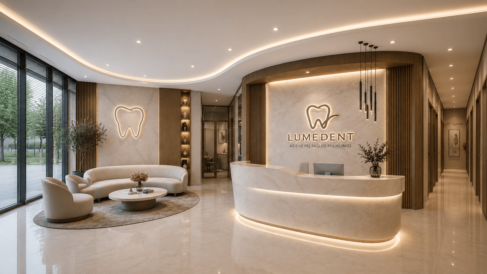 Lume Dent resepsiyon ve bekleme alanı.
